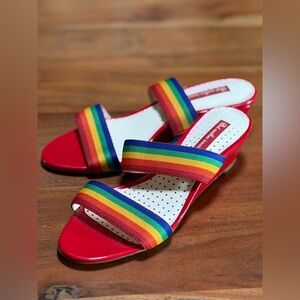 B.A.I.T. Jazzie Rainbow Striped Sandals Wedges